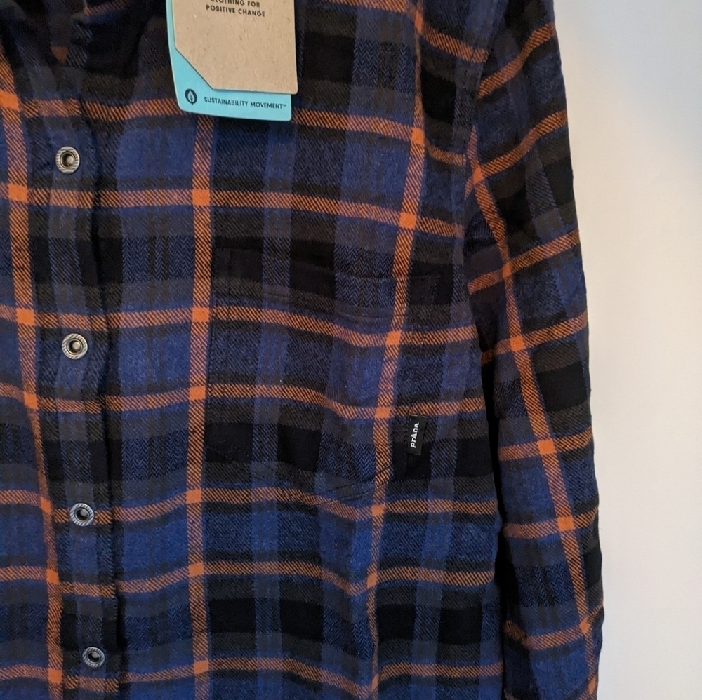 PRANA Women's Golden Canyon Cotton Flannel Button Down Shirt Shacket Size L - Picture 8 of 8
